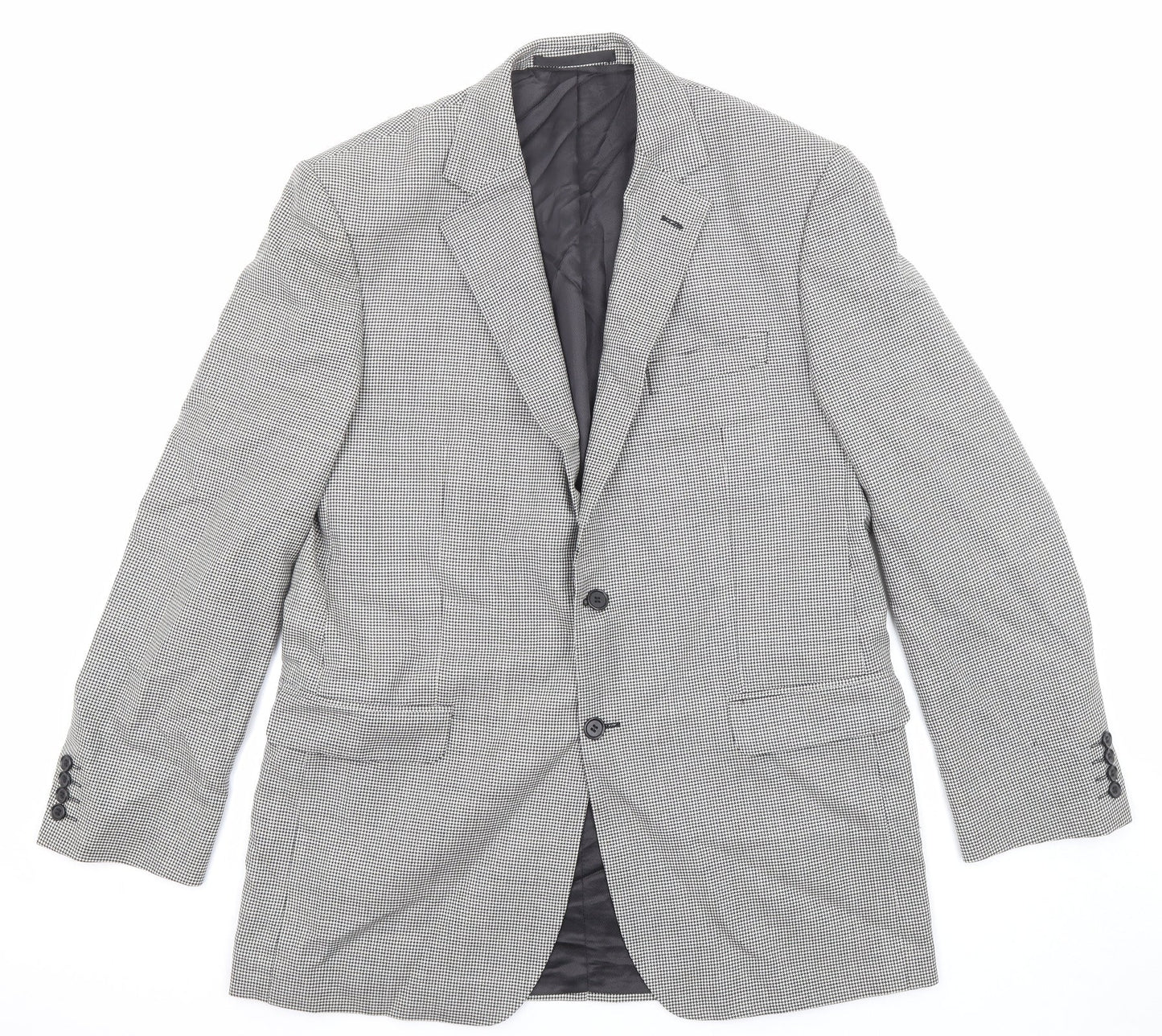 Marks and Spencer Mens Black Geometric Wool Jacket Suit Jacket Size 42 Regular