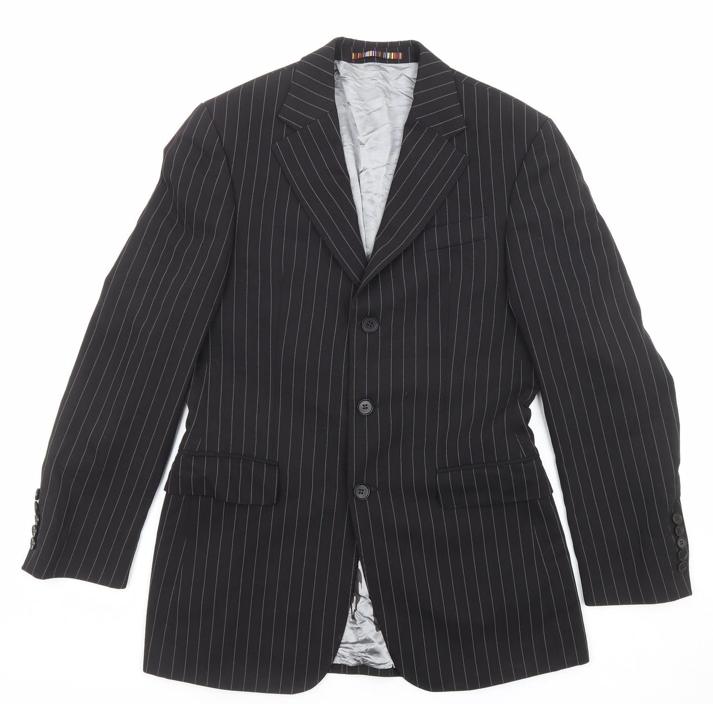 River Island Mens Black Striped Polyester Jacket Suit Jacket Size 36 Regular