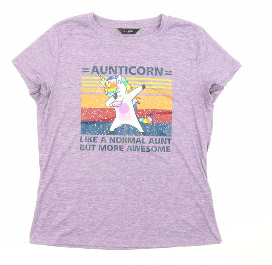Soulmia Womens Purple Polyester Jersey T-Shirt Size S Roll Neck - Unicorn, Like a normal aunt but more awesome