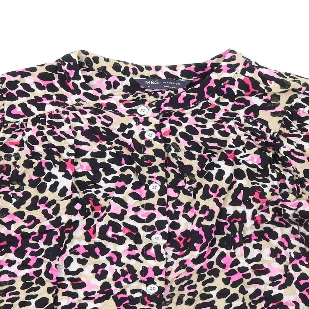 Marks and Spencer Womens Black Animal Print Viscose Basic Button-Up Size 10 Round Neck - Leopard Print Oversized