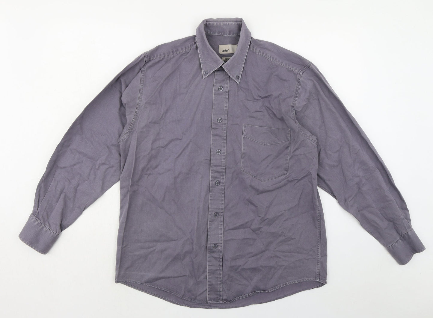 Zantos Mens Grey Cotton Button-Up Size M Collared Button - Button down collar
