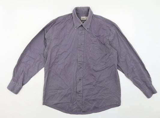 Zantos Mens Grey Cotton Button-Up Size M Collared Button - Button down collar
