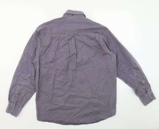 Zantos Mens Grey Cotton Button-Up Size M Collared Button - Button down collar
