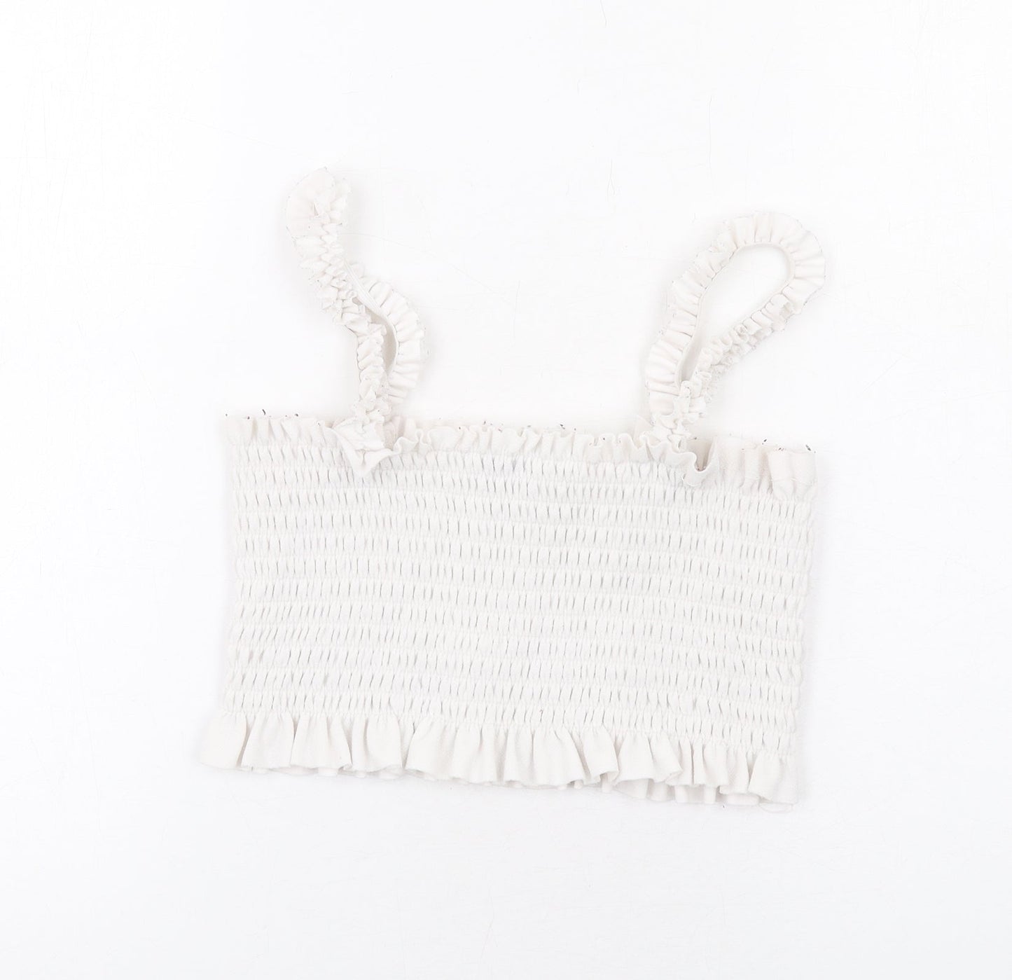 PRETTYLITTLETHING Womens White Polyester Cropped Tank Size M Square Neck - Ruffle