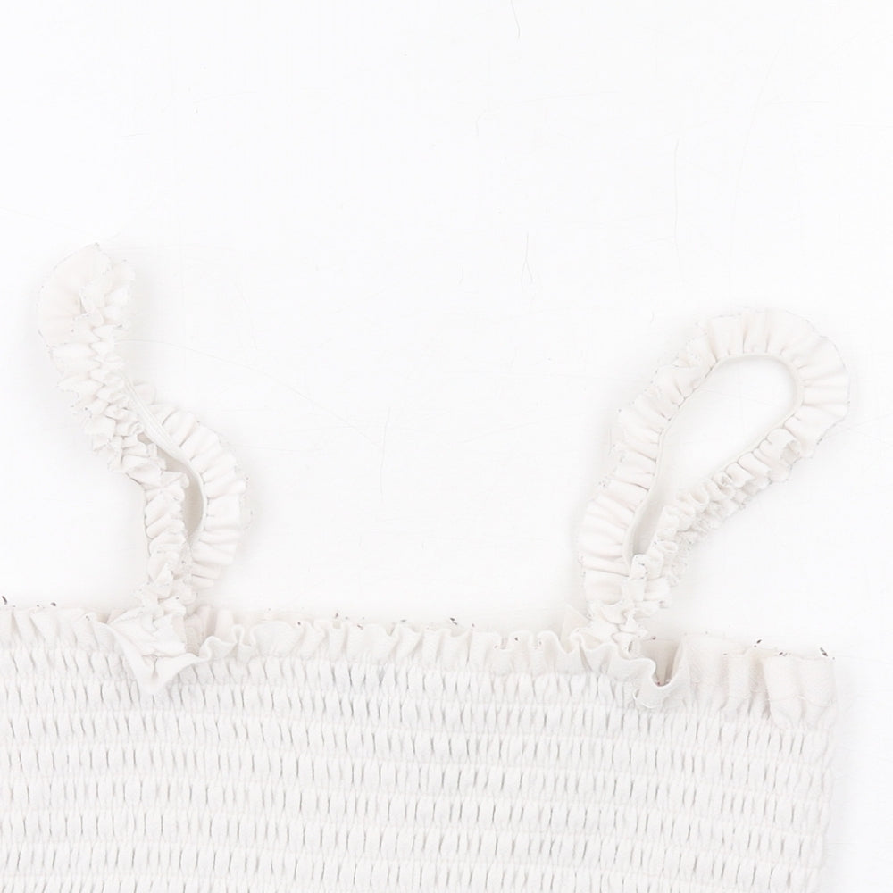 PRETTYLITTLETHING Womens White Polyester Cropped Tank Size M Square Neck - Ruffle