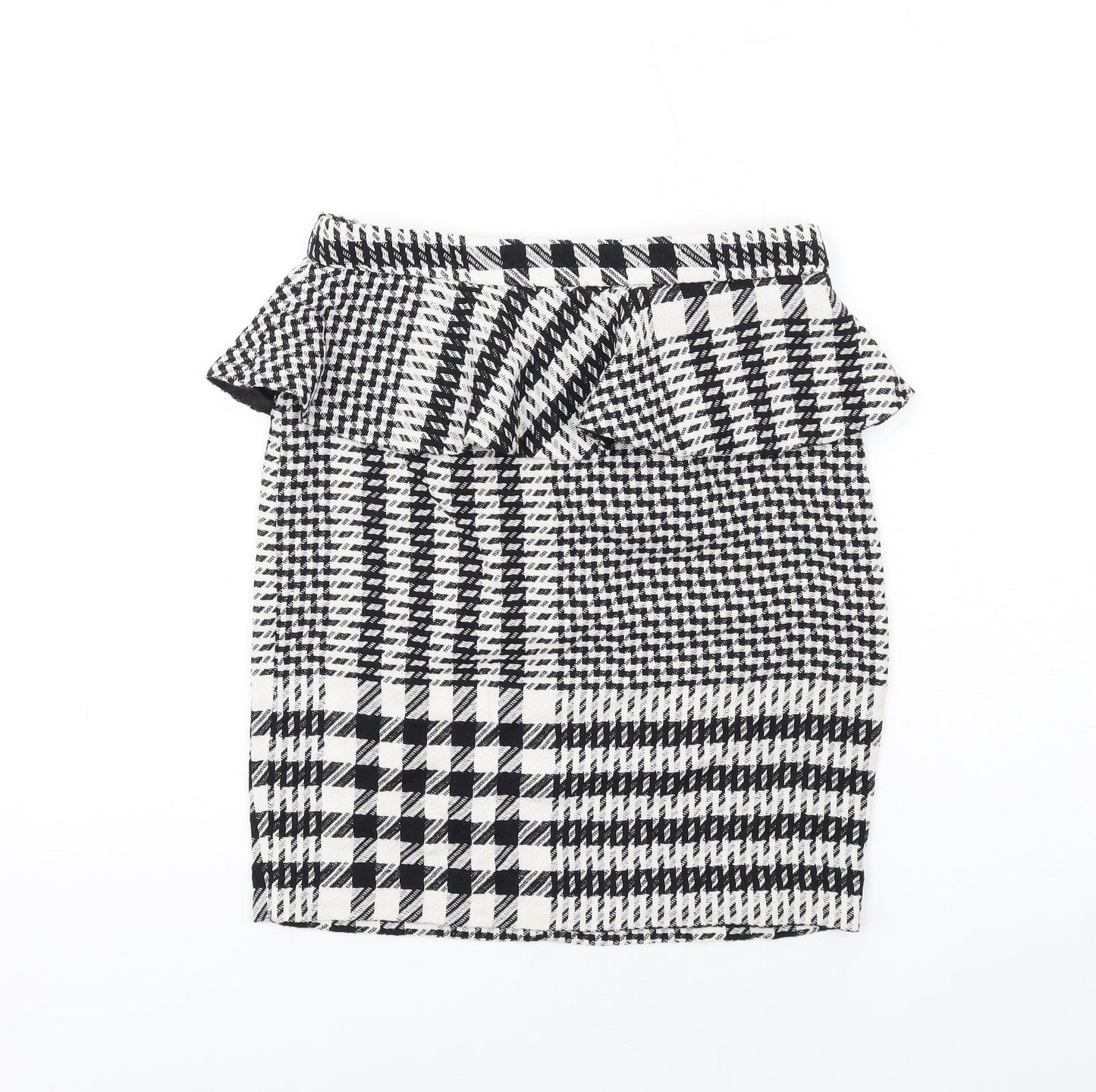 Zara Womens Black Geometric Cotton Straight & Pencil Skirt Size S Zip - Peplum