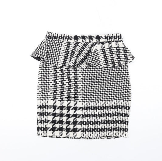 Zara Womens Black Geometric Cotton Straight & Pencil Skirt Size S Zip - Peplum