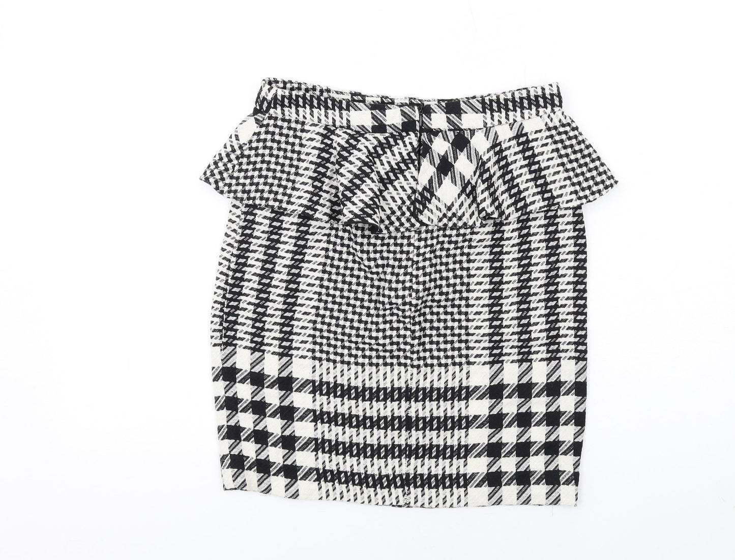 Zara Womens Black Geometric Cotton Straight & Pencil Skirt Size S Zip - Peplum