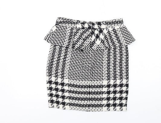 Zara Womens Black Geometric Cotton Straight & Pencil Skirt Size S Zip - Peplum