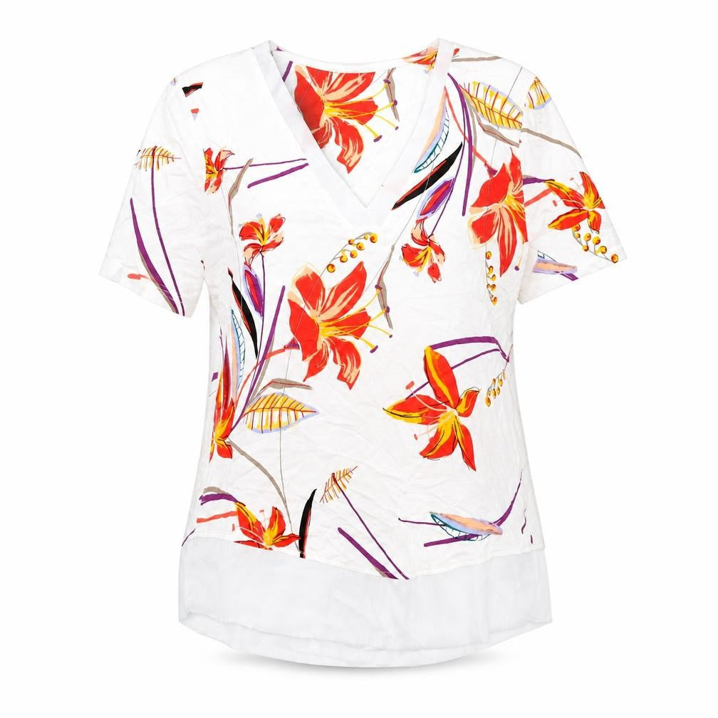 Marks and Spencer Womens Multicoloured Geometric Viscose Basic T-Shirt Size 6 V-Neck