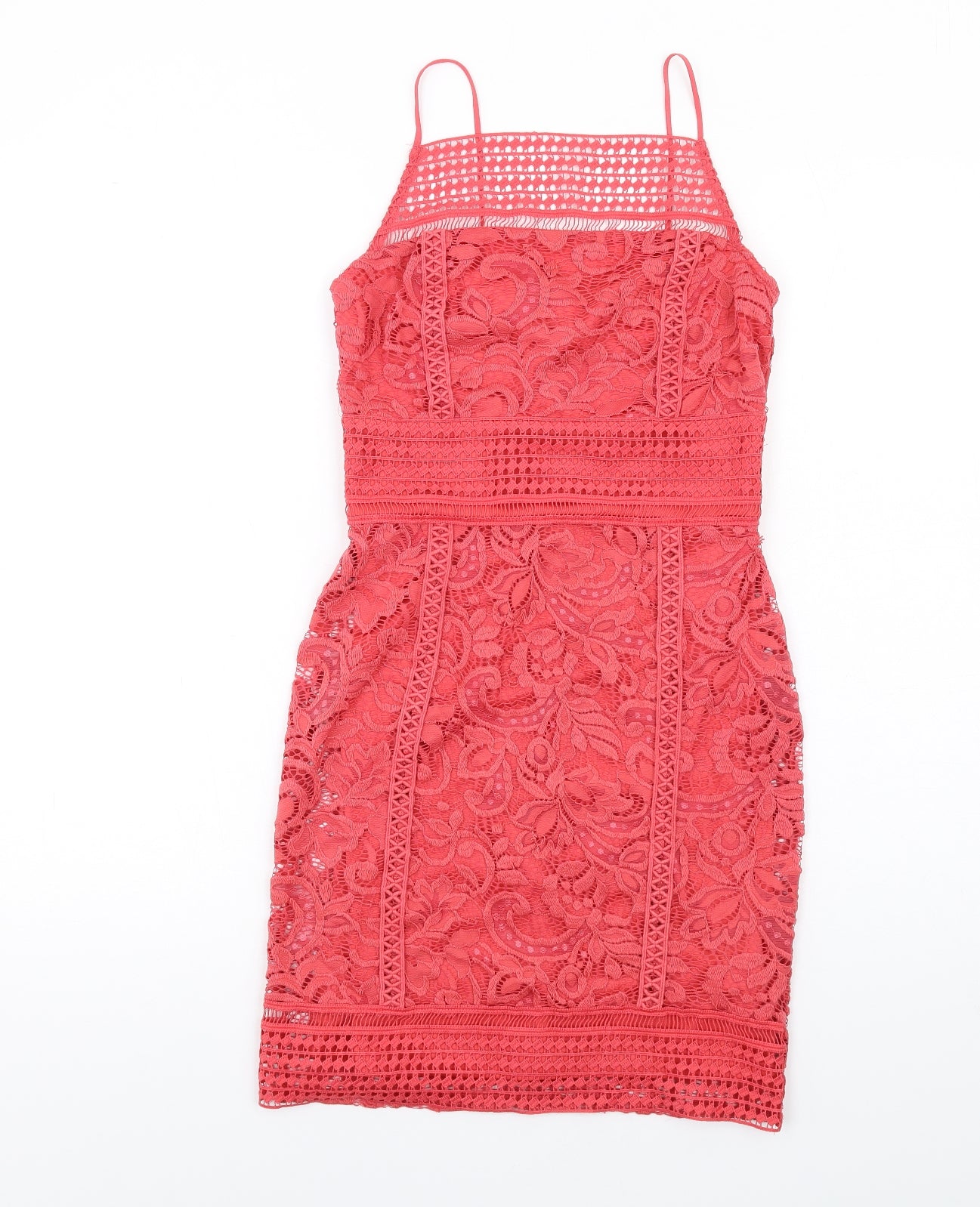 Topshop Womens Red Cotton Bodycon Size 6 Square Neck Zip