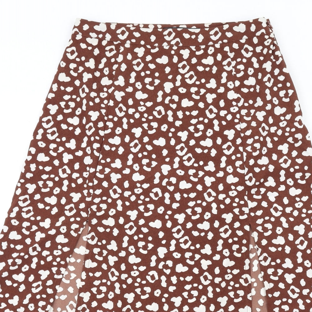 Missguided Womens Brown Animal Print Polyester A-Line Skirt Size 6 Zip - Leopard Print