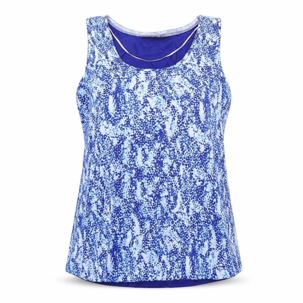 Marks and Spencer Womens Blue Geometric Polyester Basic Tank Size 8 Boat Neck