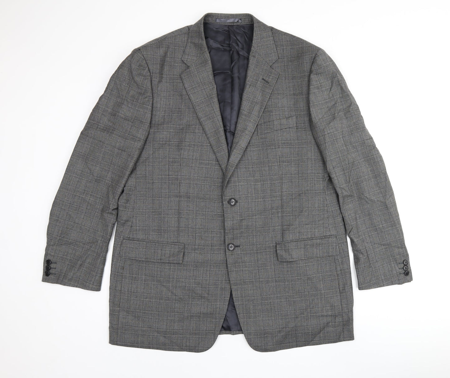 Marks and Spencer Mens Grey Plaid Wool Jacket Suit Jacket Size 46 Regular