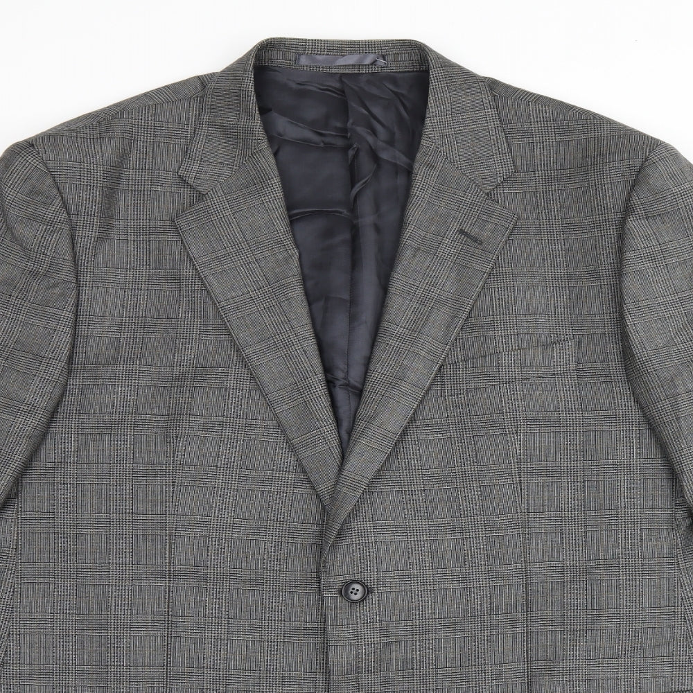 Marks and Spencer Mens Grey Plaid Wool Jacket Suit Jacket Size 46 Regular
