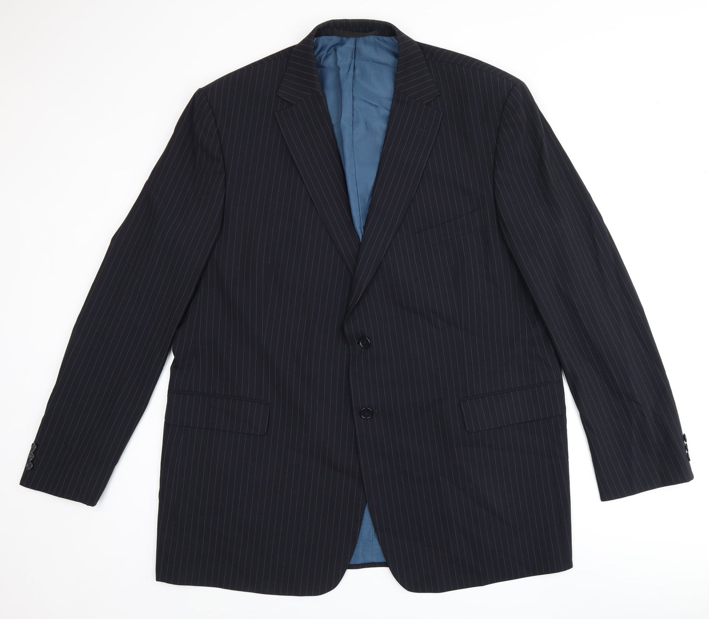 Marks and Spencer Mens Blue Striped Polyester Jacket Suit Jacket Size 48 Regular