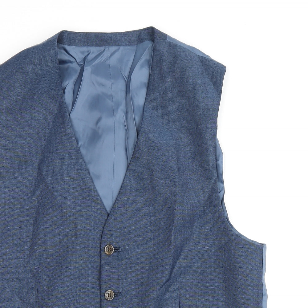Fellini Mens Blue Polyester Jacket Suit Waistcoat Size 40 Regular