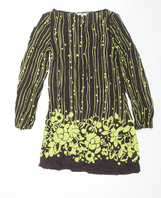 MK Womens Brown Geometric Viscose Tunic Blouse Size 10 Round Neck - Flowers