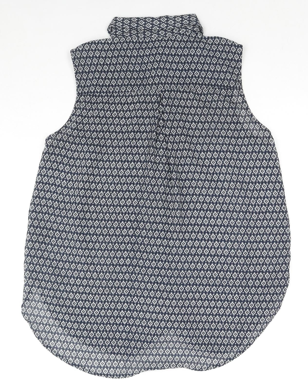 H&M Womens Black Geometric Polyester Basic Button-Up Size 8 Collared