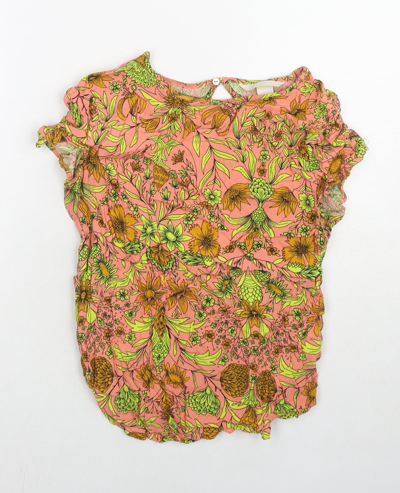 H&M Womens Multicoloured Floral Viscose Basic T-Shirt Size 6 Round Neck