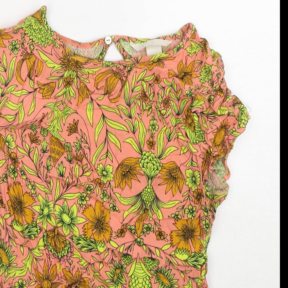 H&M Womens Multicoloured Floral Viscose Basic T-Shirt Size 6 Round Neck