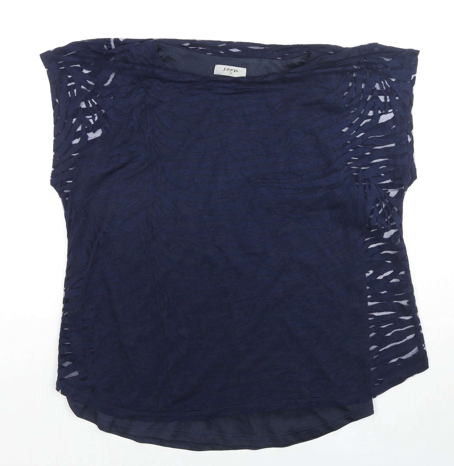 Soon Womens Blue Animal Print Viscose Basic Blouse Size 14 Round Neck