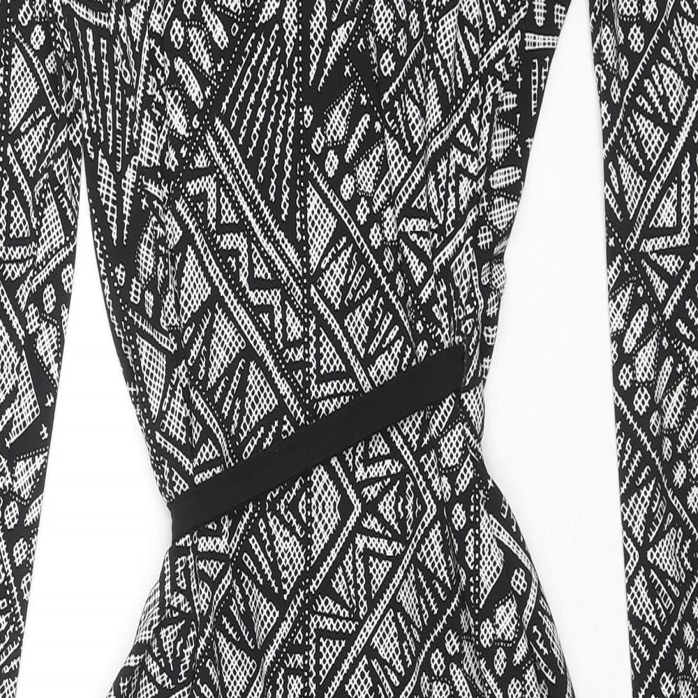Marks and Spencer Womens Black Geometric Polyester Wrap Dress Size 10 V-Neck Pullover