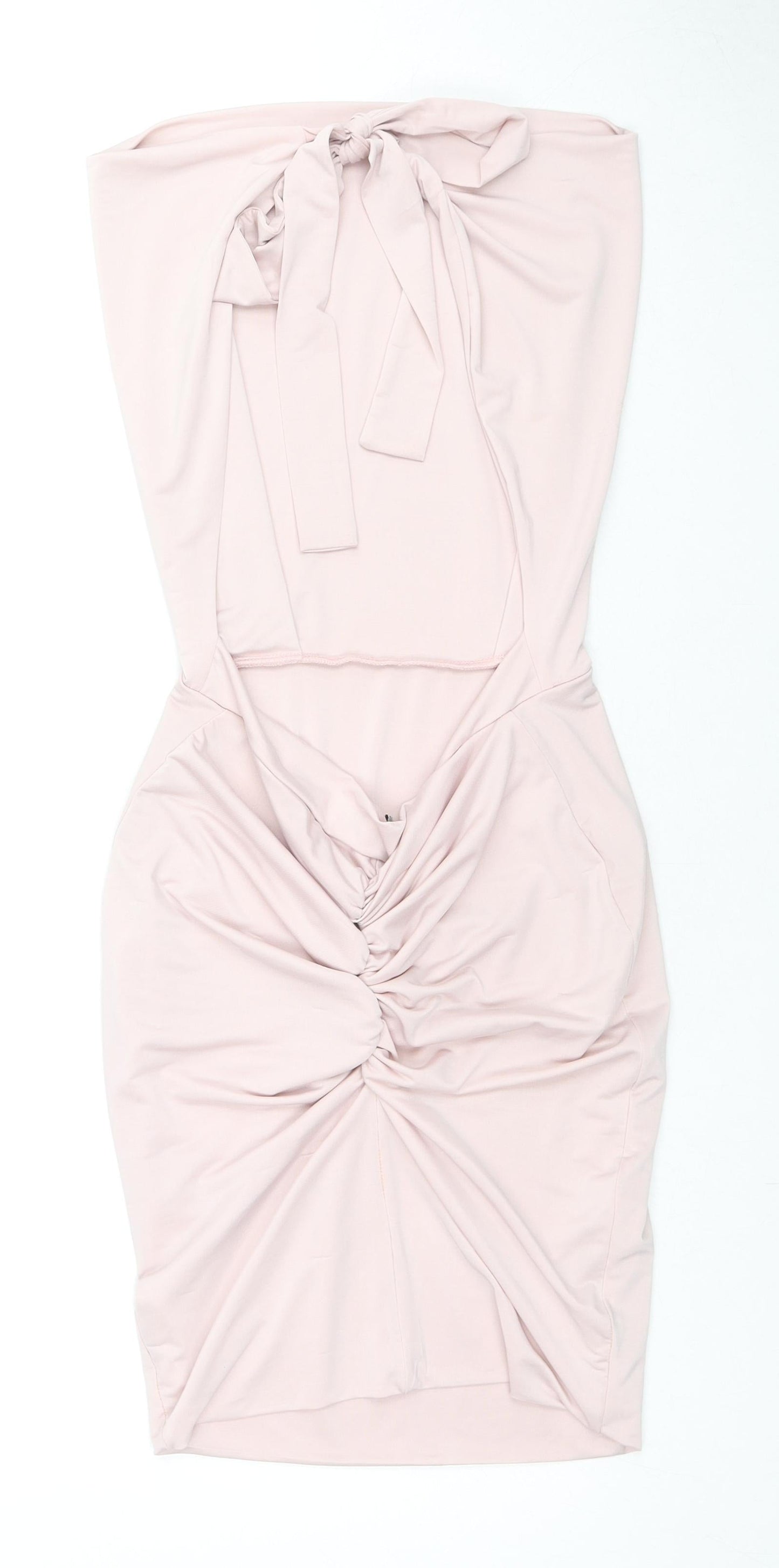 Saint Genies Womens Pink Polyester Bodycon Size 10 Square Neck Tie - Strapless