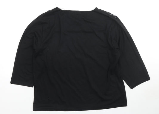 Poppy Womens Black Polyester Basic T-Shirt Size 10 Round Neck - Lace detail