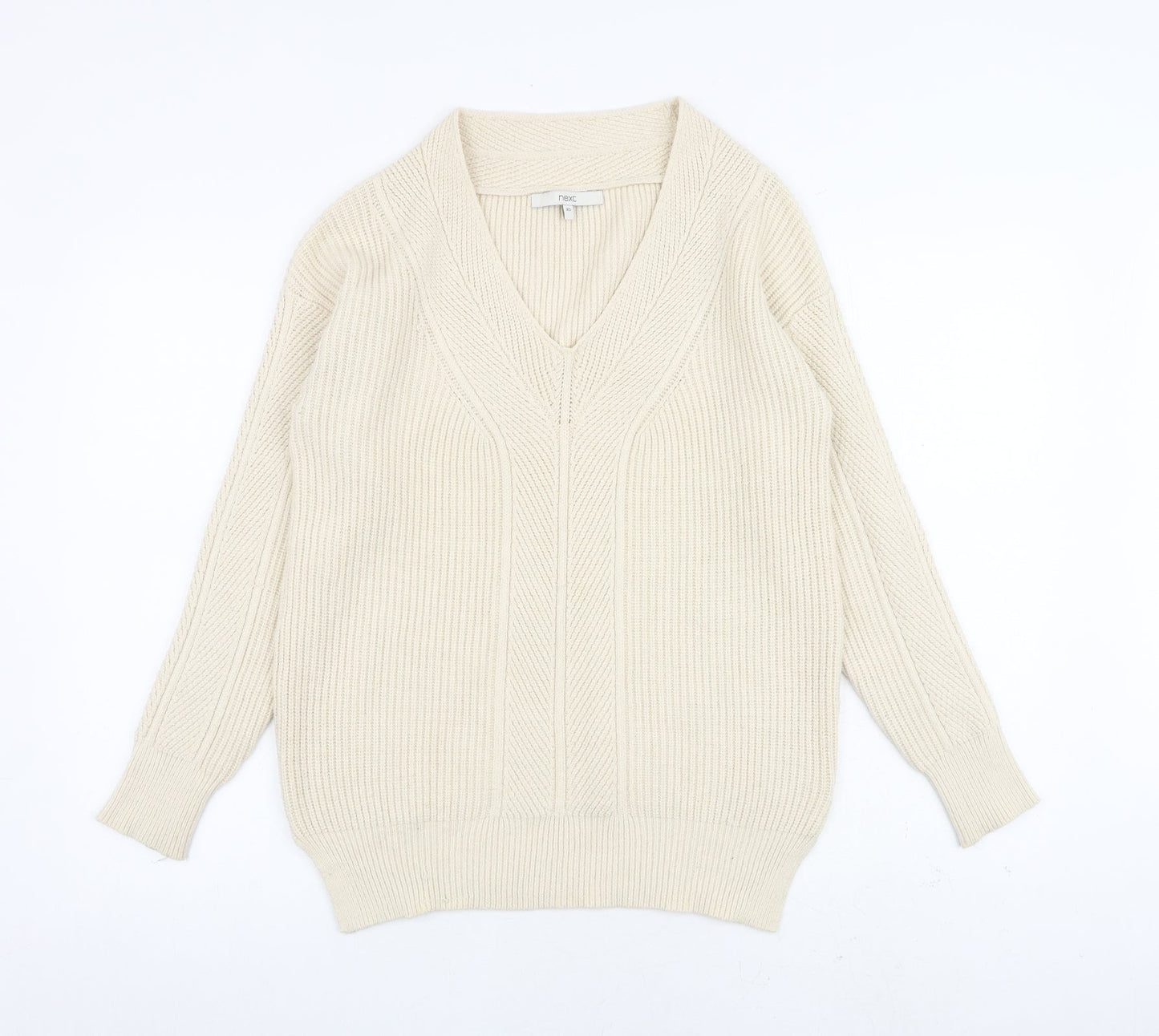 NEXT Womens Beige V-Neck Viscose Pullover Jumper Size XS
