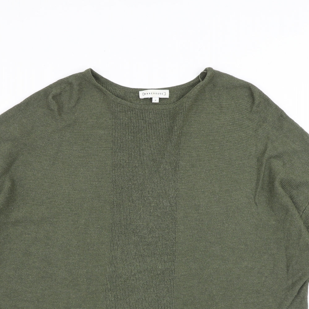 Warehouse Womens Green Round Neck Viscose Pullover Jumper Size 6