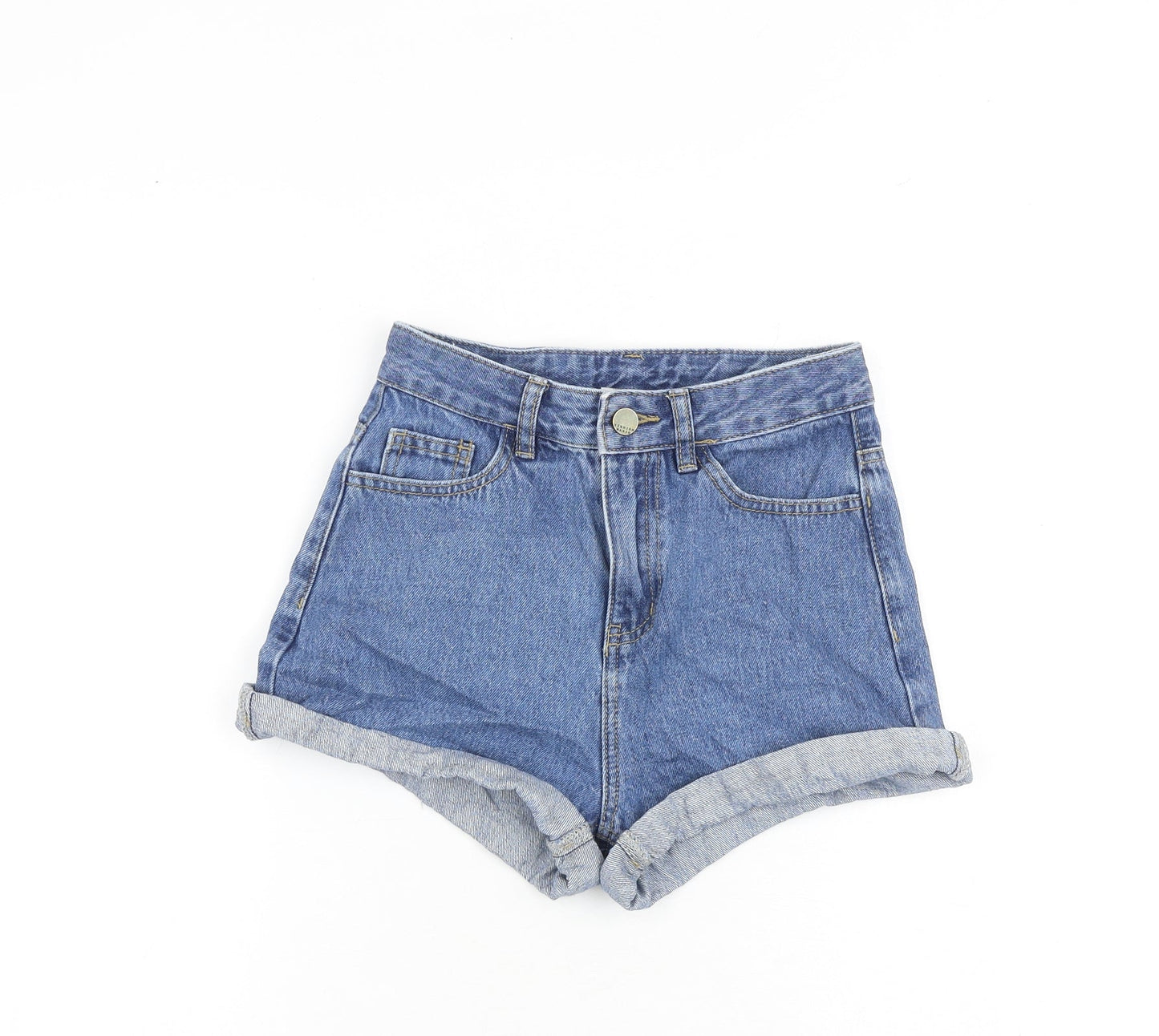 Yishion Basic Womens Blue 100% Cotton Basic Shorts Size 24 in L3 in Regular Zip