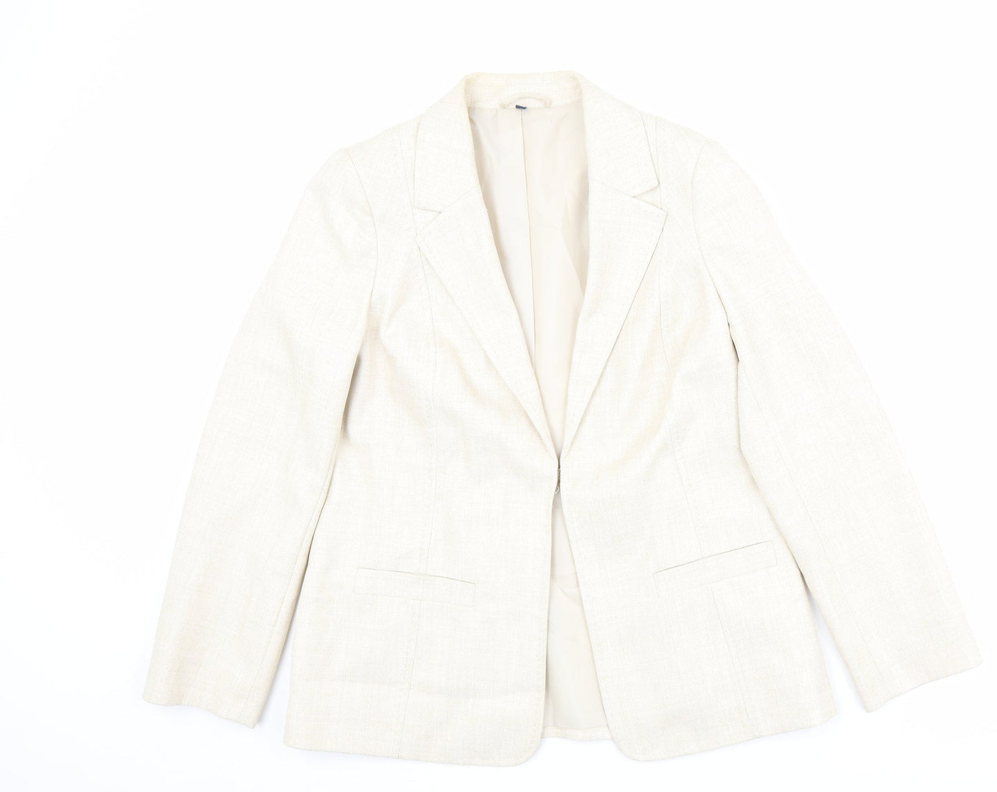 EWM Womens Beige Jacket Blazer Size 12 Hook & Eye