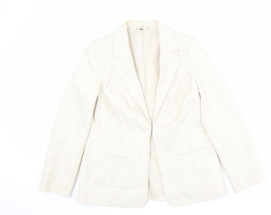 EWM Womens Beige Jacket Blazer Size 12 Hook & Eye