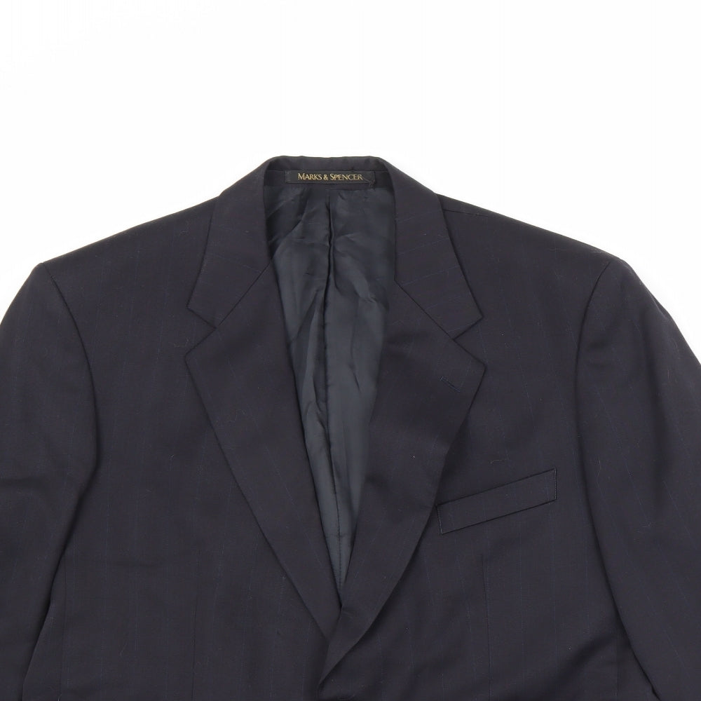 Marks and Spencer Mens Black Striped Polyester Jacket Suit Jacket Size 42 Regular