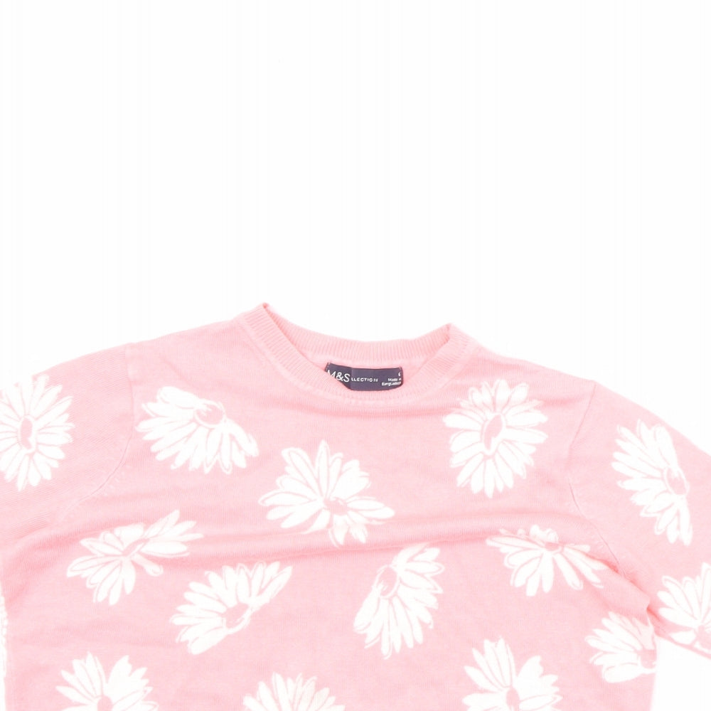 Marks and Spencer Womens Pink Crew Neck Floral Viscose Pullover Jumper Size 6 - Flowers
