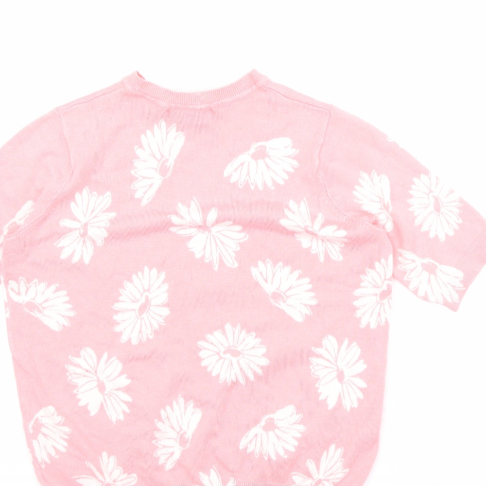 Marks and Spencer Womens Pink Crew Neck Floral Viscose Pullover Jumper Size 6 - Flowers