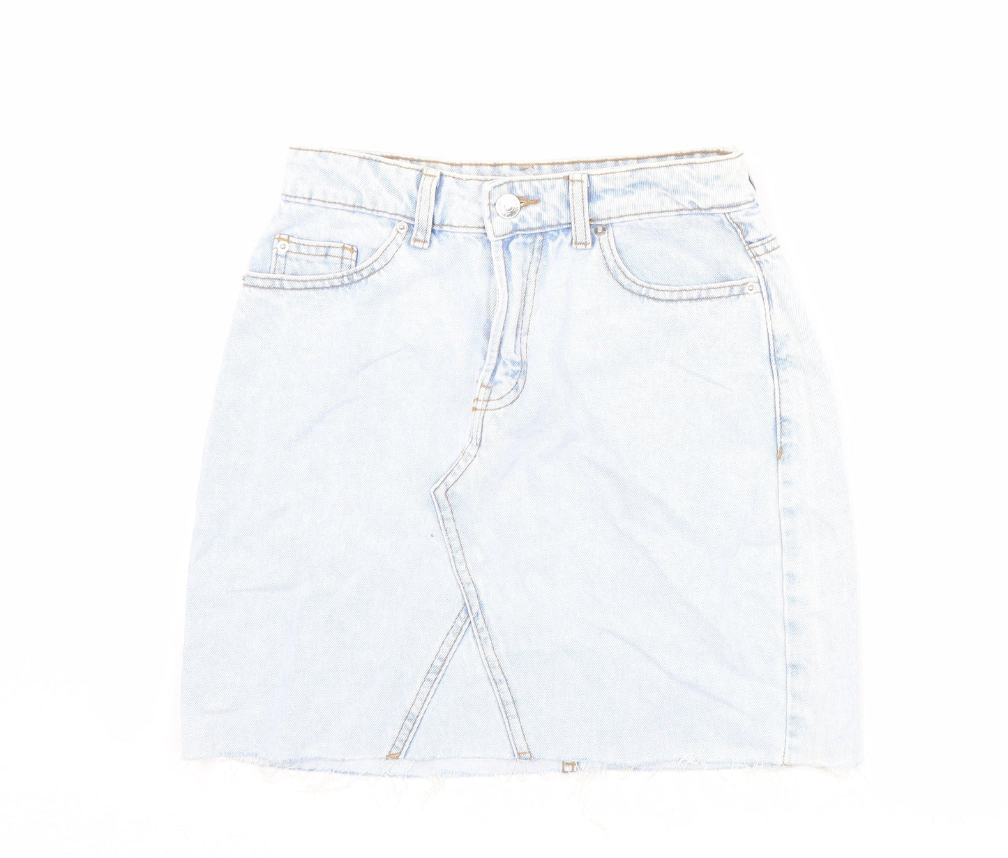 Denim & Co. Womens Blue Cotton Mini Skirt Size 6 Zip