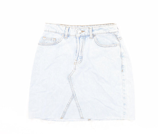 Denim & Co. Womens Blue Cotton Mini Skirt Size 6 Zip