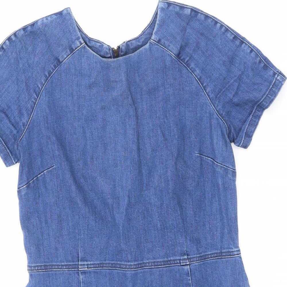 Blonde+Blonde Womens Blue Cotton A-Line Size 12 Round Neck Zip