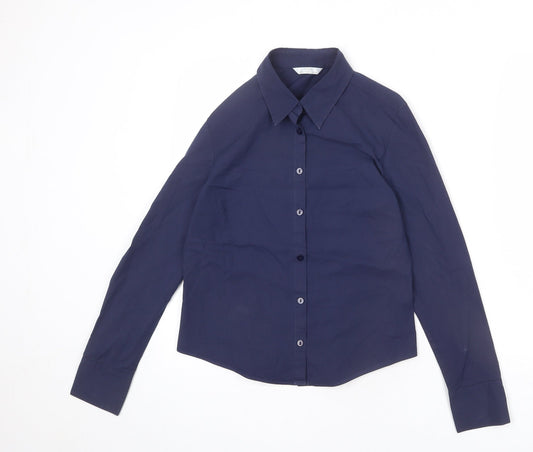 St Michael Womens Blue Cotton Basic Button-Up Size 8 Collared - Short Length