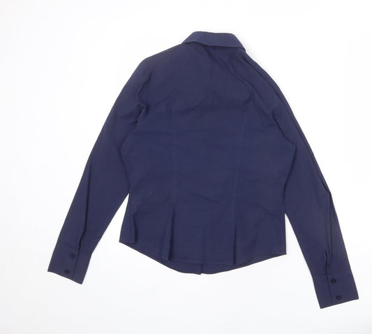 St Michael Womens Blue Cotton Basic Button-Up Size 8 Collared - Short Length