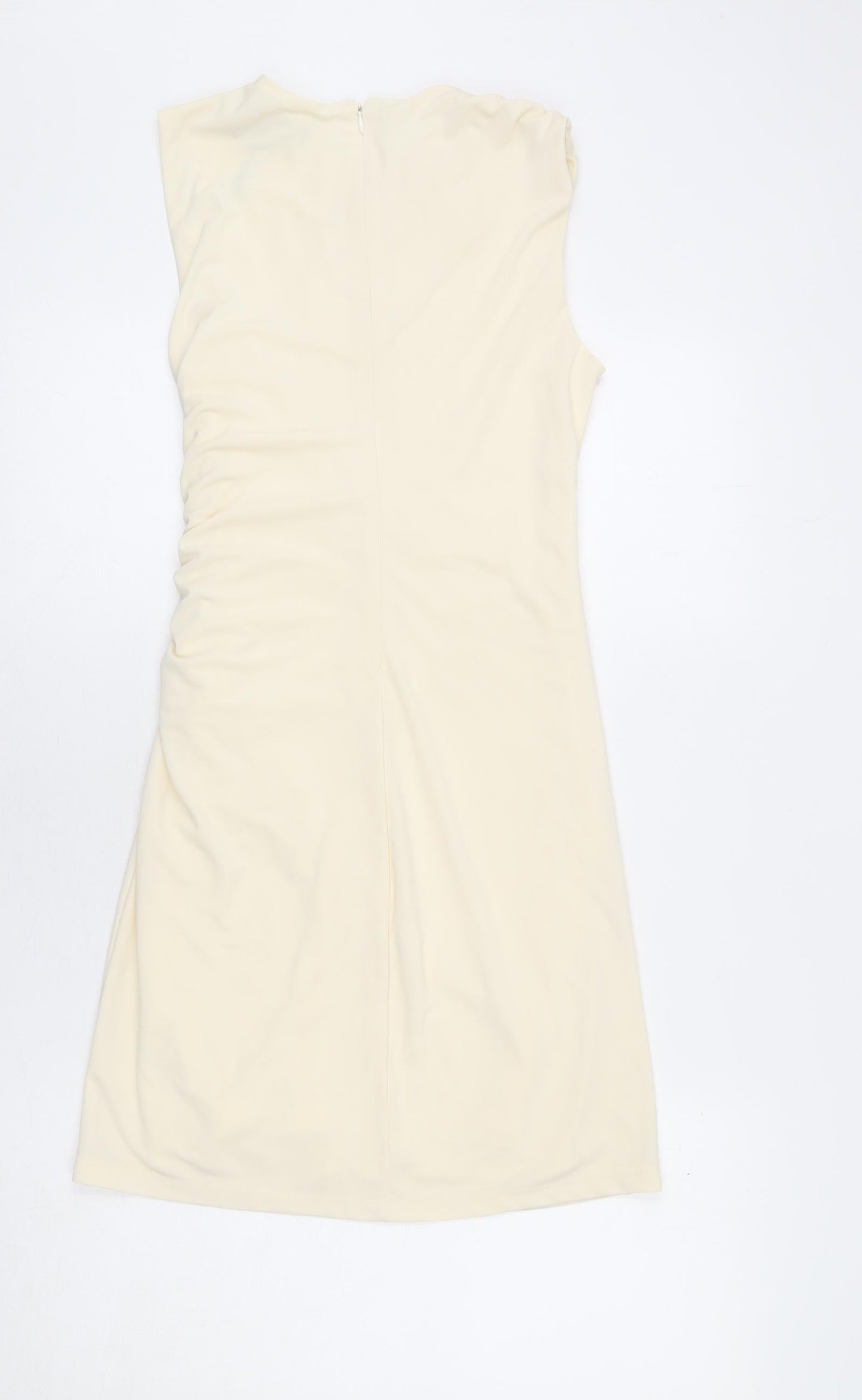 Zara Womens Beige Polyester Bodycon Size S Roll Neck Zip - Ruched Sides