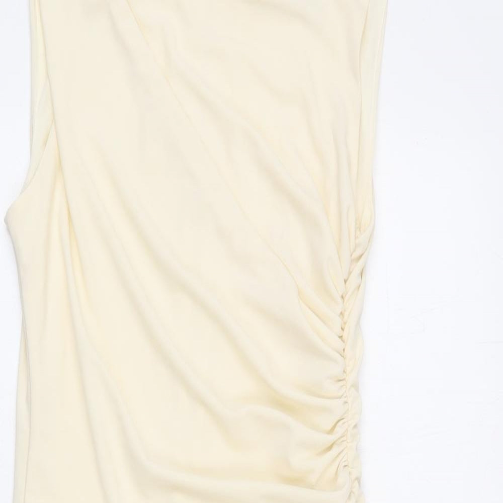 Zara Womens Beige Polyester Bodycon Size S Roll Neck Zip - Ruched Sides