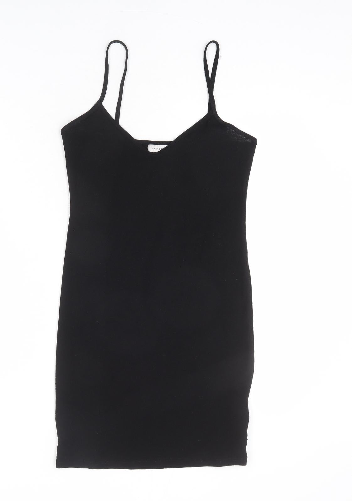 Topshop Womens Black Polyester Bodycon Size 12 V-Neck Pullover - Mini