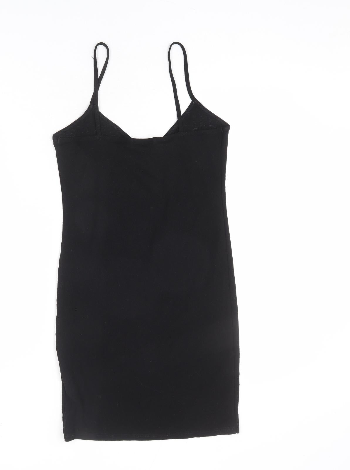 Topshop Womens Black Polyester Bodycon Size 12 V-Neck Pullover - Mini