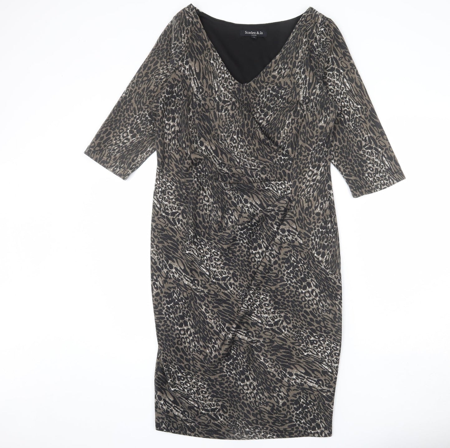 Scarlett & Jo Womens Multicoloured Animal Print Polyester Bodycon Size 16 V-Neck Pullover - Leopard Print