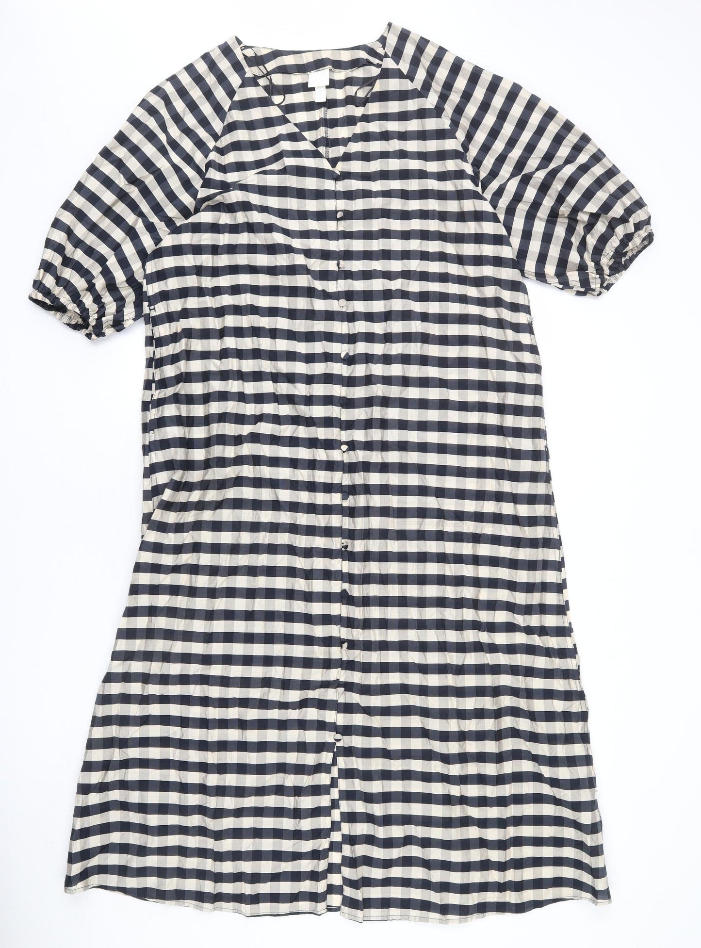 H&M Womens Beige Plaid Viscose Shift Size XS V-Neck Pullover