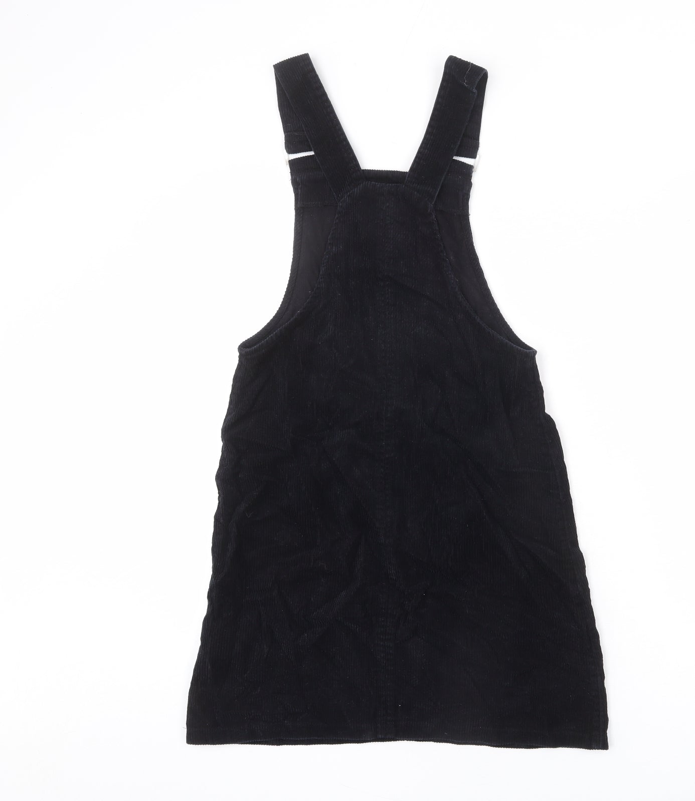 New Look Womens Black Cotton Pinafore/Dungaree Dress Size 6 Square Neck Pullover - Adjustable Straps