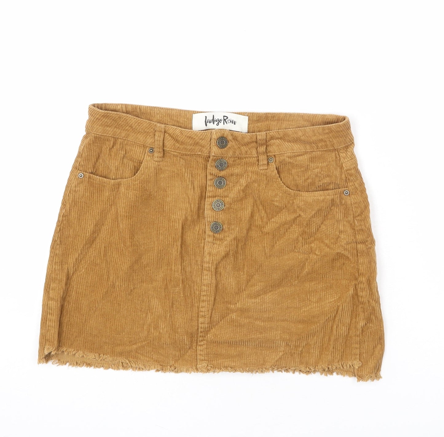 Indigo Rein Womens Brown Cotton A-Line Skirt Size 27 in Button - Frayed Hems